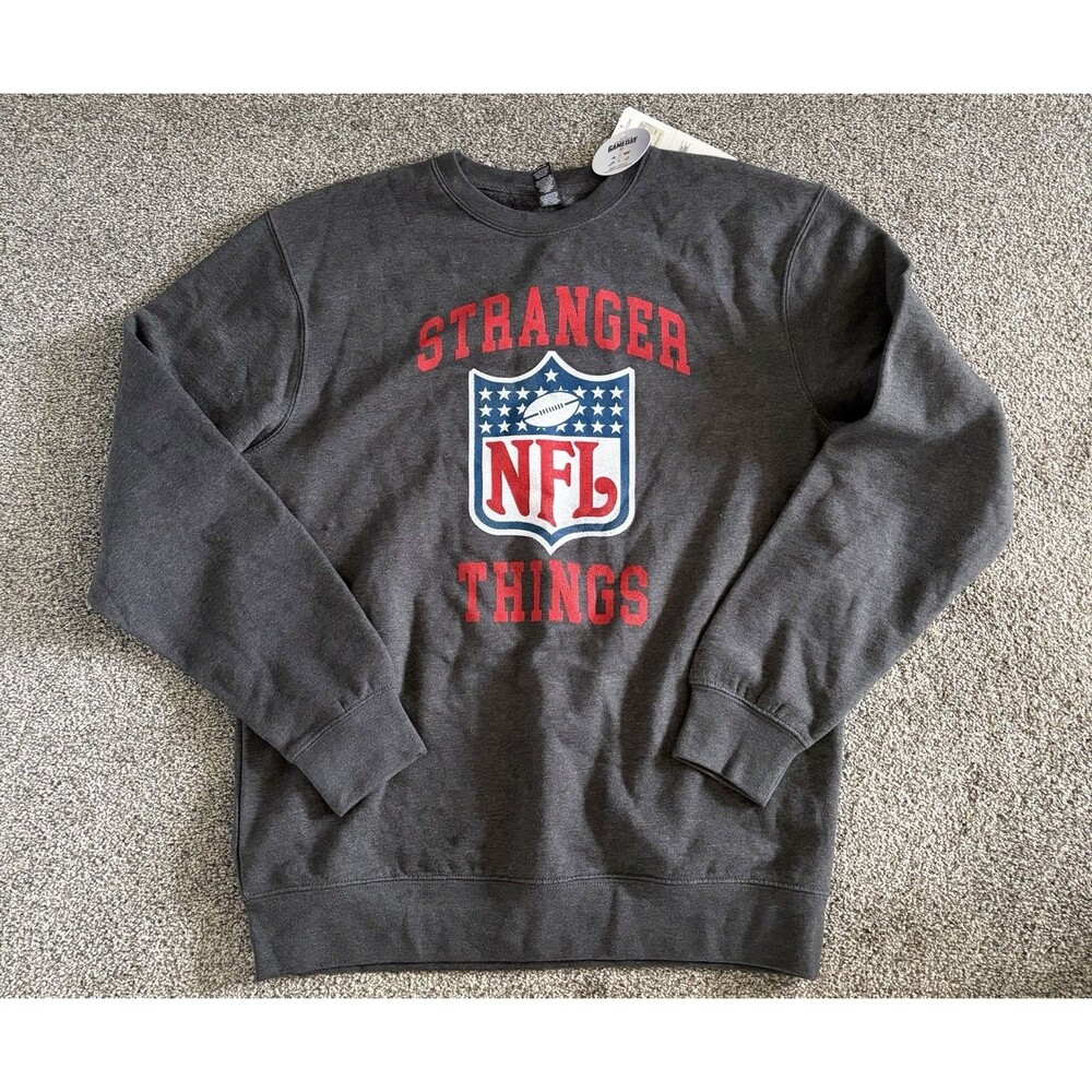 Men’s Stranger Things NFL Gray Sweatshirt Size Large NWT